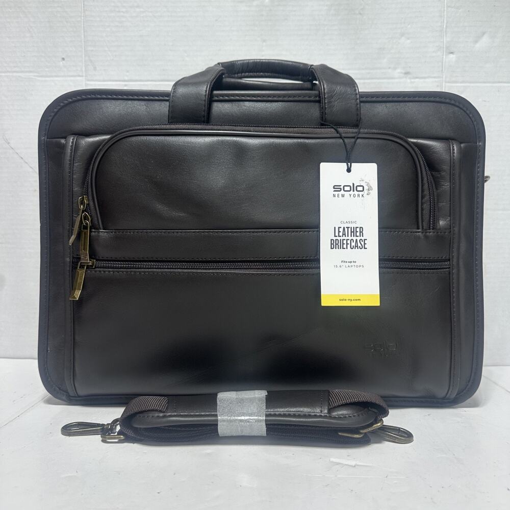 Solo New York Leather Rolling Brief Bag + Strap Holds 15.4" Laptop New Old Stock